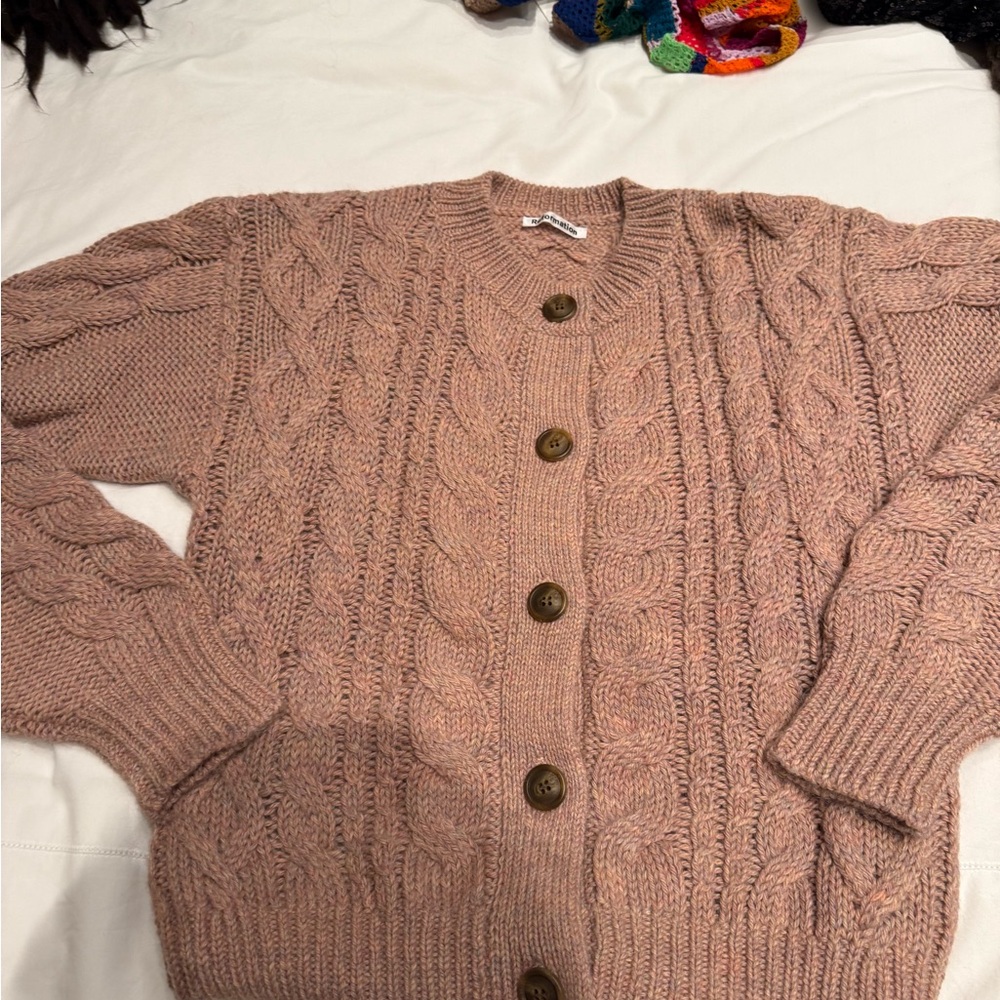Like new Reformation pale pink and taupe cable cashmere cardigan